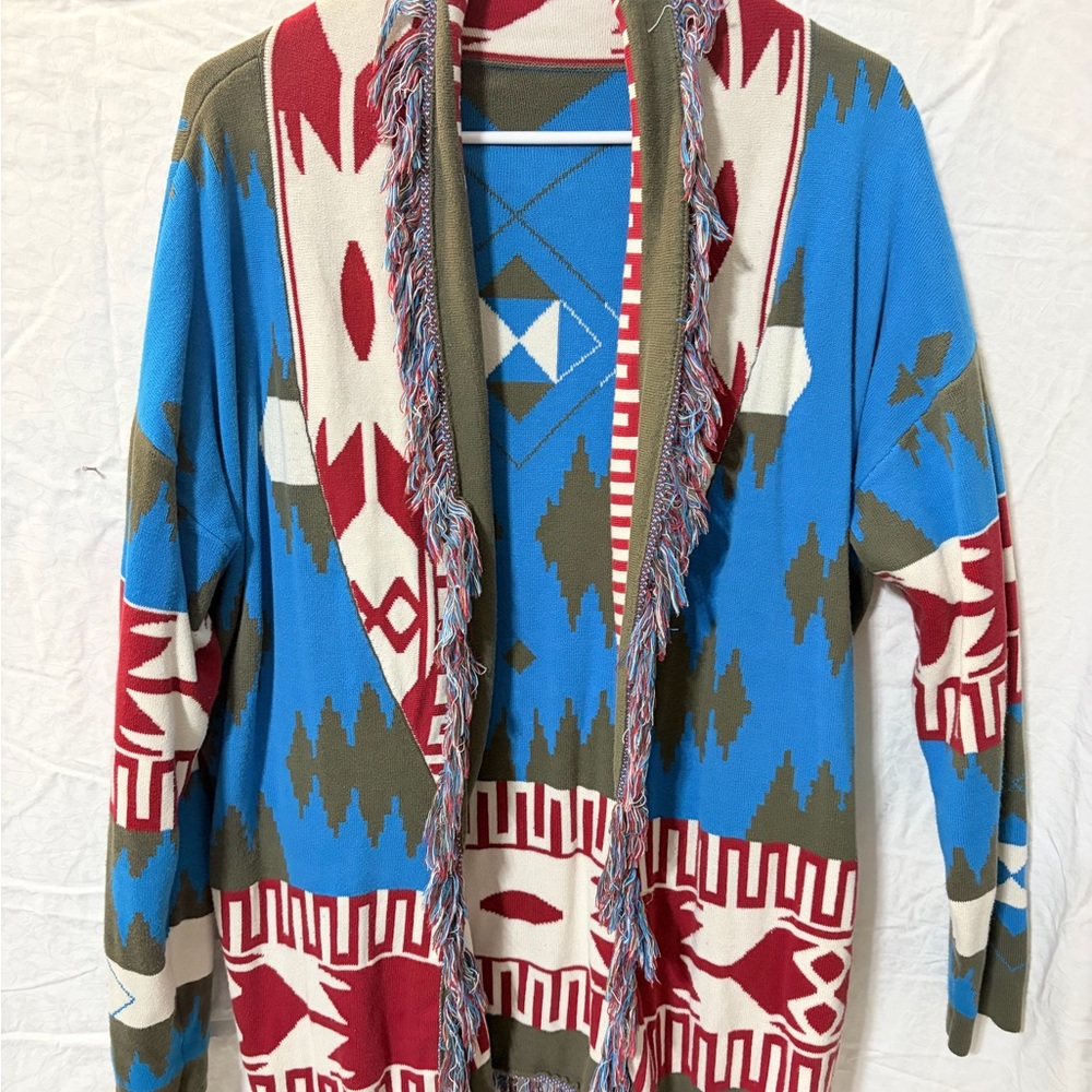 Colorful Geometric Patterned Cardigan